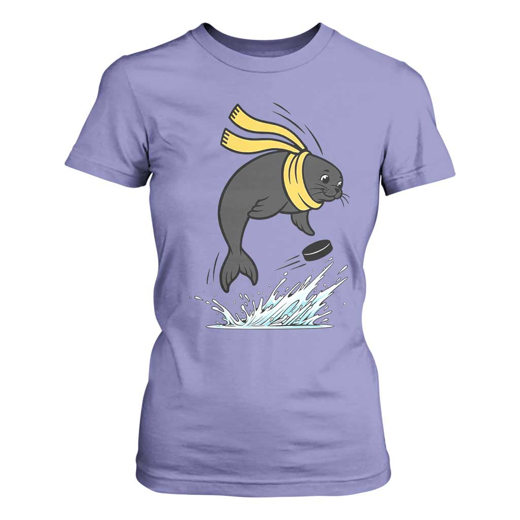 Funny Seal Playing Ice Hockey T Shirt For Women Winter Sports Gift TS12 Violet Print Your Wear