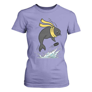 Funny Seal Playing Ice Hockey T Shirt For Women Winter Sports Gift TS12 Violet Print Your Wear