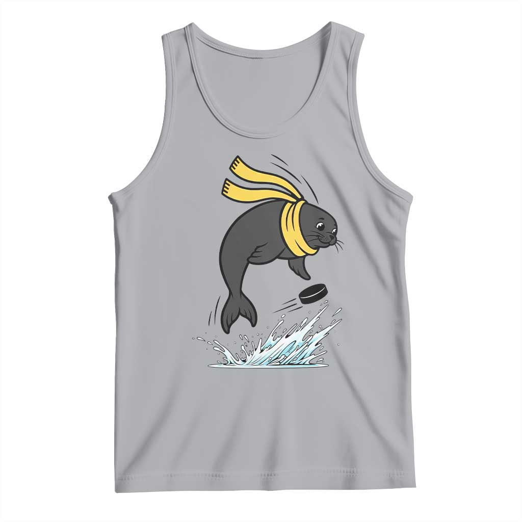 Funny Seal Playing Ice Hockey Tank Top Winter Sports Gift TS12 Athletic Heather Print Your Wear