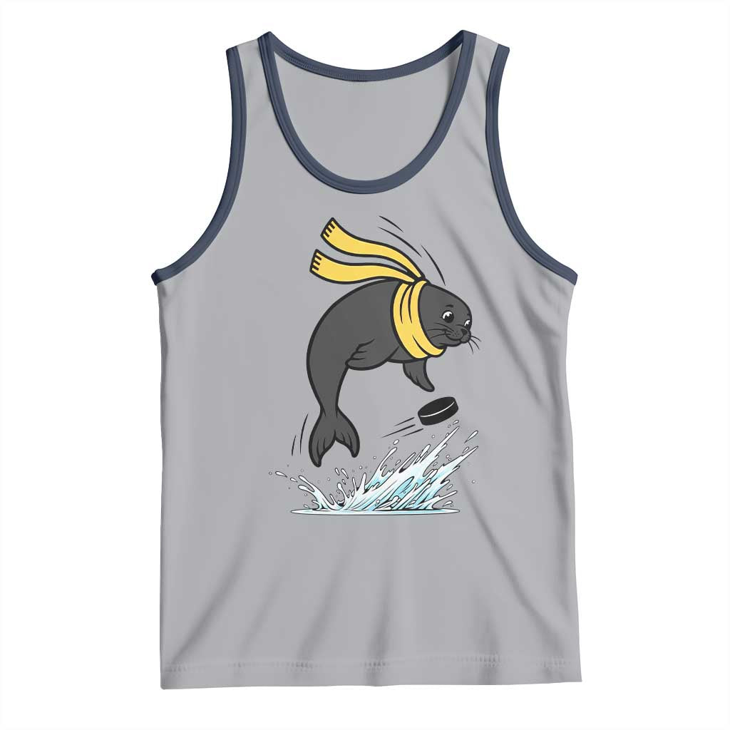 Funny Seal Playing Ice Hockey Tank Top Winter Sports Gift TS12 Athletic Heather Navy Print Your Wear