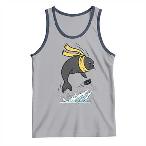 Funny Seal Playing Ice Hockey Tank Top Winter Sports Gift TS12 Athletic Heather Navy Print Your Wear