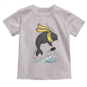 Funny Seal Playing Ice Hockey Toddler T Shirt Winter Sports Gift TS12 Ice Gray Print Your Wear