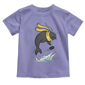Funny Seal Playing Ice Hockey Toddler T Shirt Winter Sports Gift TS12 Violet Print Your Wear