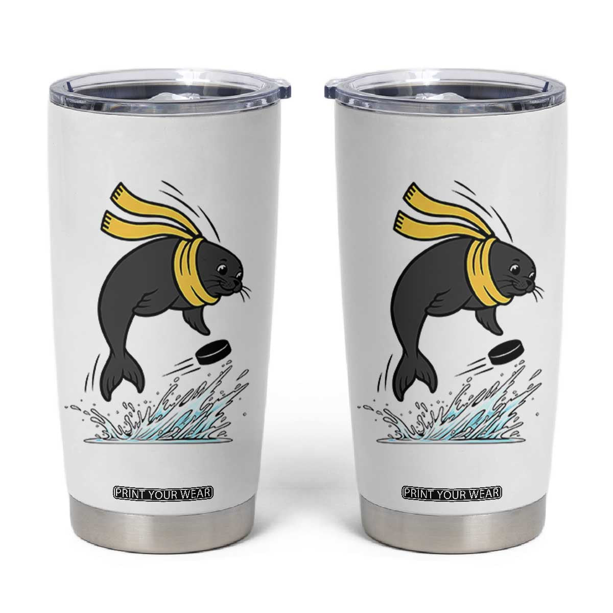 Funny Seal Playing Ice Hockey Tumbler Cup Winter Sports Gift TS12 White Print Your Wear