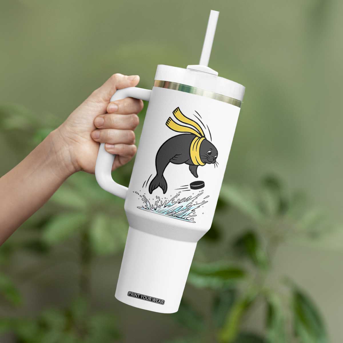 Funny Seal Playing Ice Hockey Tumbler With Handle Winter Sports Gift TS12 Print Your Wear