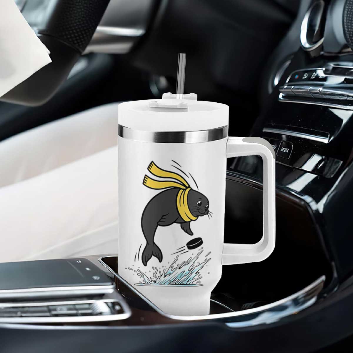 Funny Seal Playing Ice Hockey Tumbler With Handle Winter Sports Gift TS12 Print Your Wear