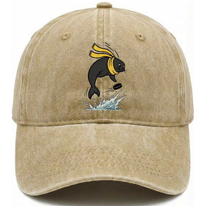Funny Seal Playing Ice Hockey Washed Cotton Baseball Cap Winter Sports Gift TS12 Print Your Wear