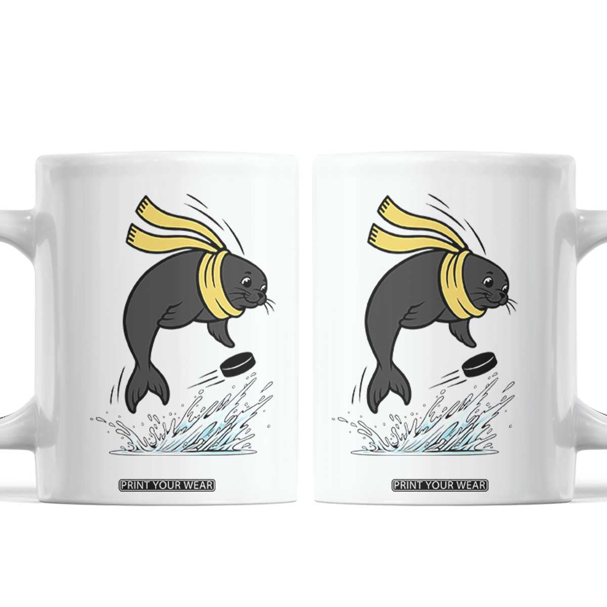 Funny Seal Playing Ice Hockey Coffee Mug Winter Sports Gift TS12 White Print Your Wear