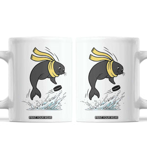 Funny Seal Playing Ice Hockey Coffee Mug Winter Sports Gift TS12 White Print Your Wear