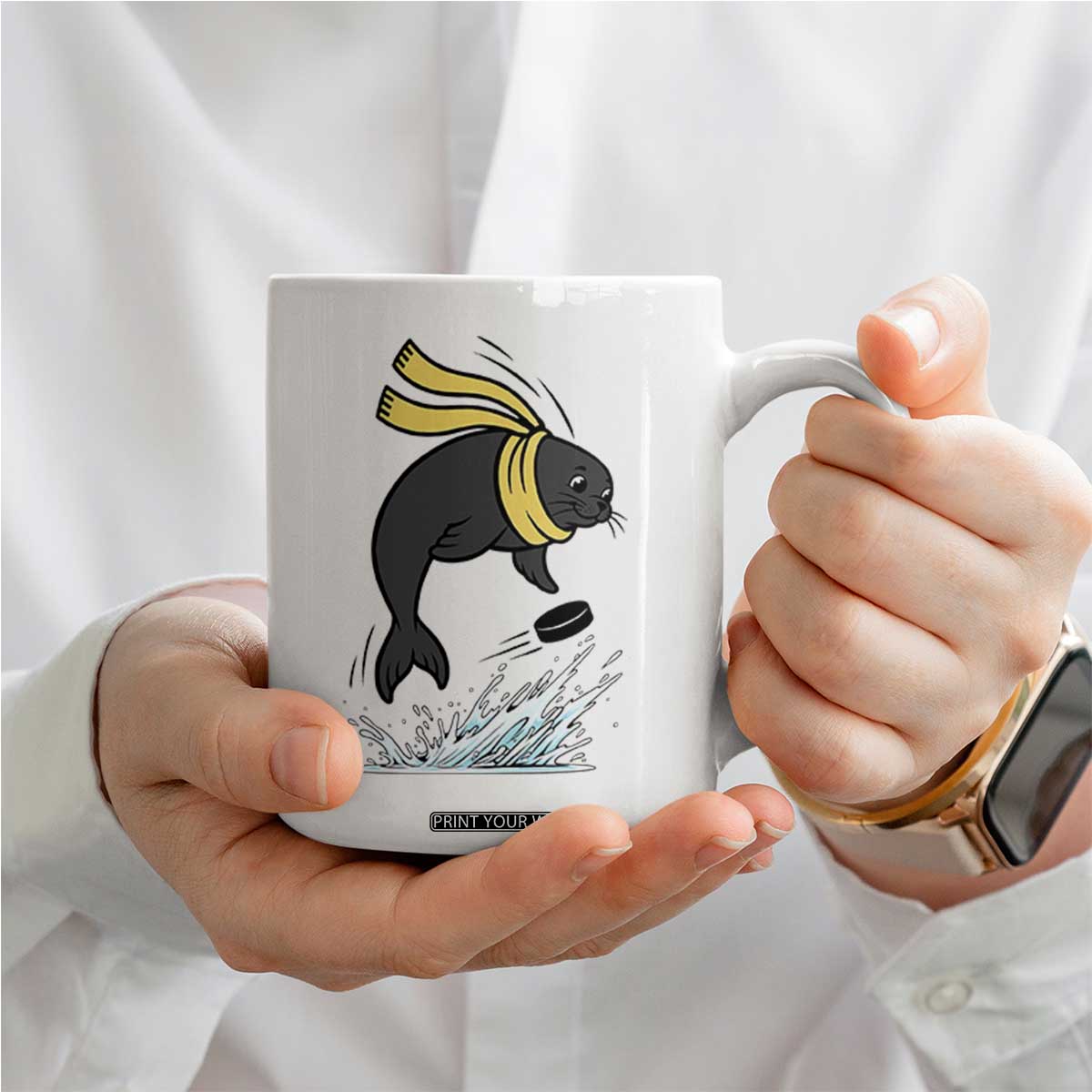 Funny Seal Playing Ice Hockey Coffee Mug Winter Sports Gift TS12 Print Your Wear