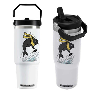 Funny Seal Playing Ice Hockey Flip Straw Tumbler Winter Sports Gift TS12 One Size: 30 oz White Print Your Wear
