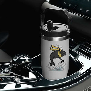 Funny Seal Playing Ice Hockey Flip Straw Tumbler Winter Sports Gift TS12 Print Your Wear