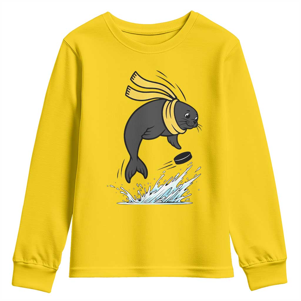 Funny Seal Playing Ice Hockey Youth Sweatshirt Winter Sports Gift TS12 Daisy Print Your Wear