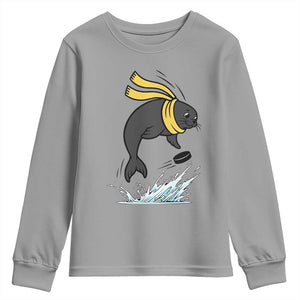 Funny Seal Playing Ice Hockey Youth Sweatshirt Winter Sports Gift TS12 Sport Gray Print Your Wear