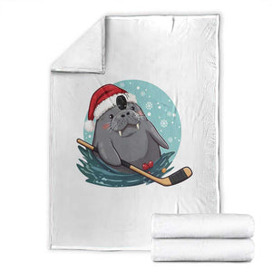 Snowy Seal Ice Hockey Lover Throw Blanket Funny Christmas Gift TS12 White Print Your Wear