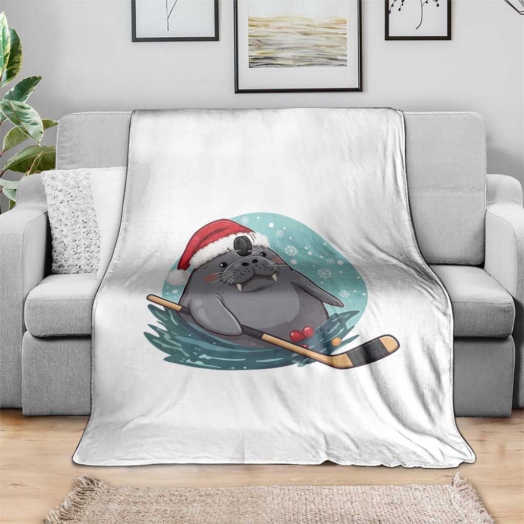 Snowy Seal Ice Hockey Lover Throw Blanket Funny Christmas Gift TS12 Print Your Wear
