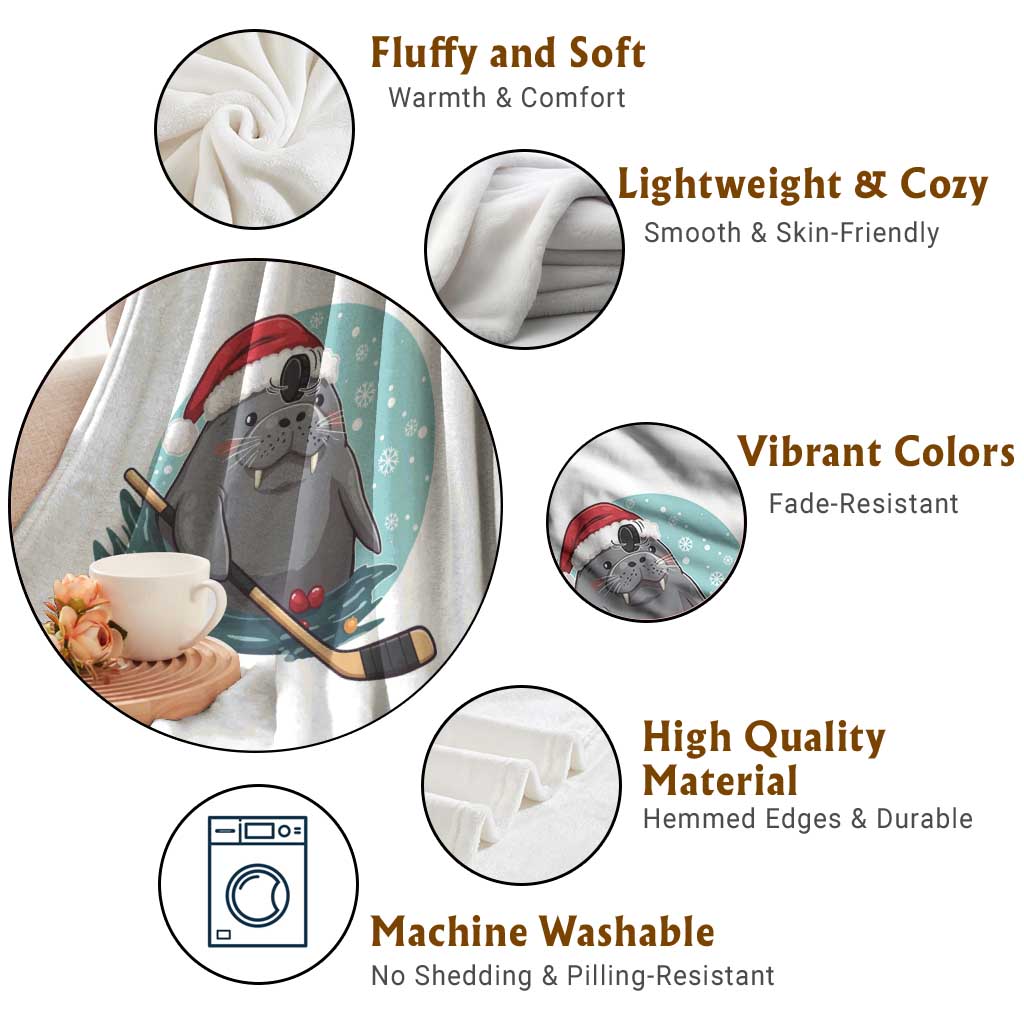 Snowy Seal Ice Hockey Lover Throw Blanket Funny Christmas Gift TS12 Print Your Wear