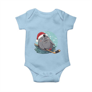 Snowy Seal Ice Hockey Lover Baby Onesie Funny Christmas Gift TS12 Light Blue Print Your Wear
