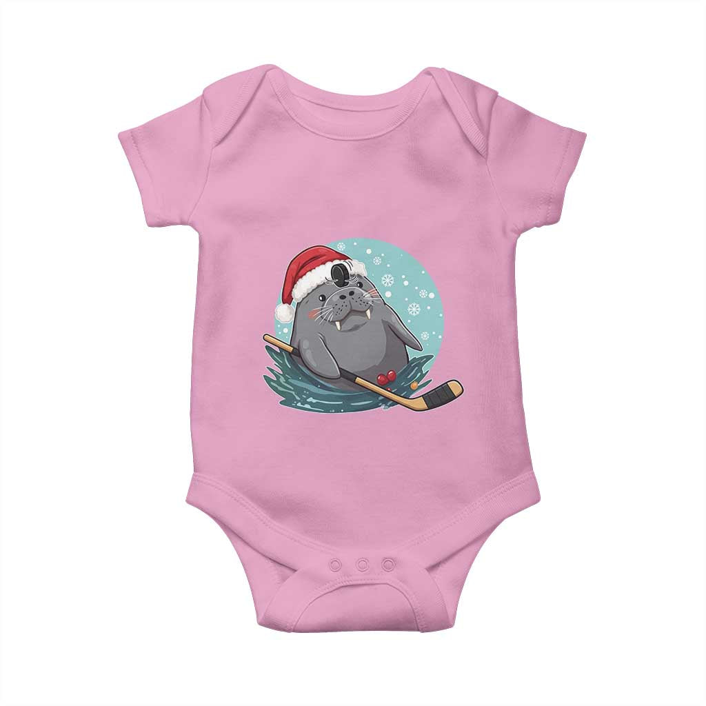 Snowy Seal Ice Hockey Lover Baby Onesie Funny Christmas Gift TS12 Light Pink Print Your Wear