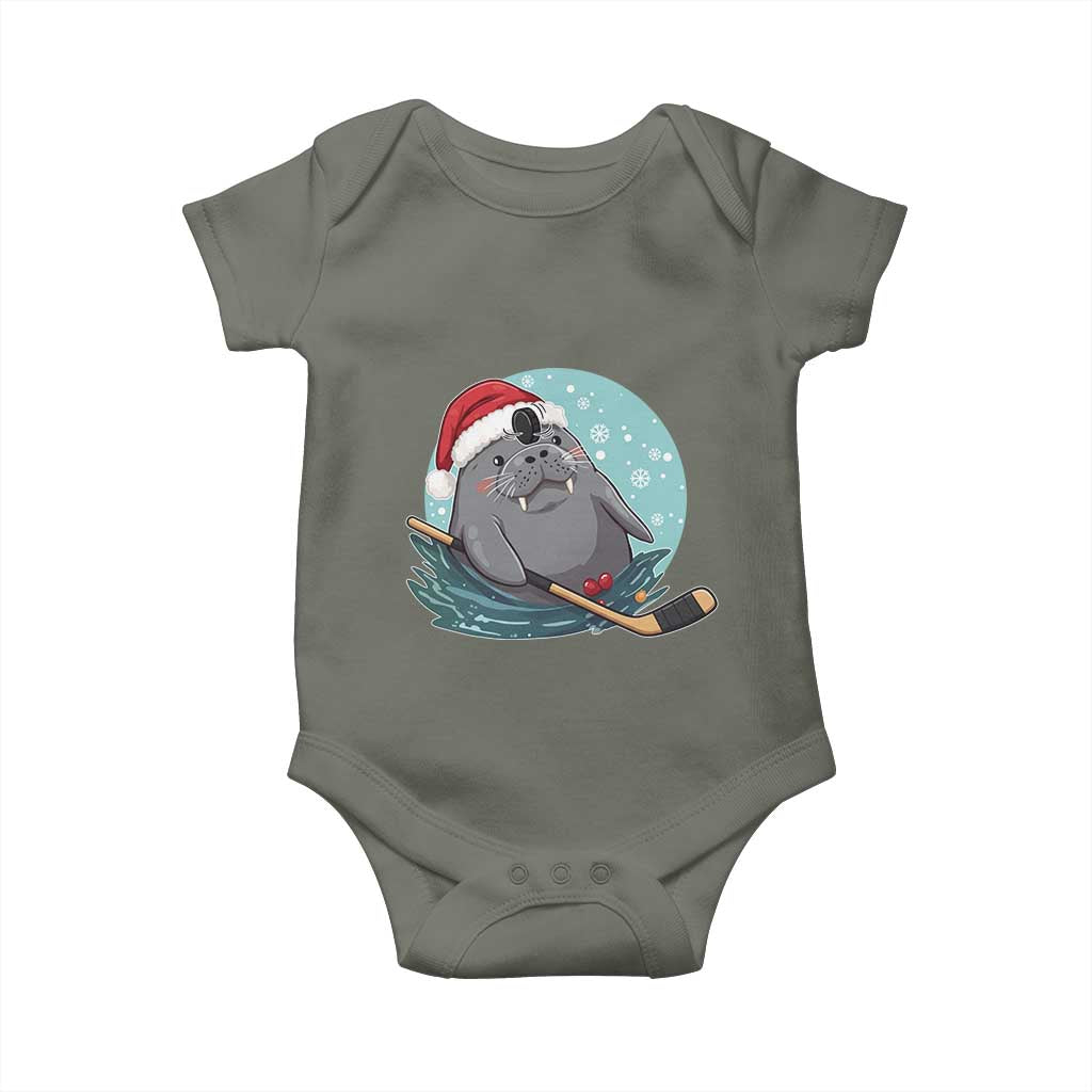 Snowy Seal Ice Hockey Lover Baby Onesie Funny Christmas Gift TS12 Military Green Print Your Wear