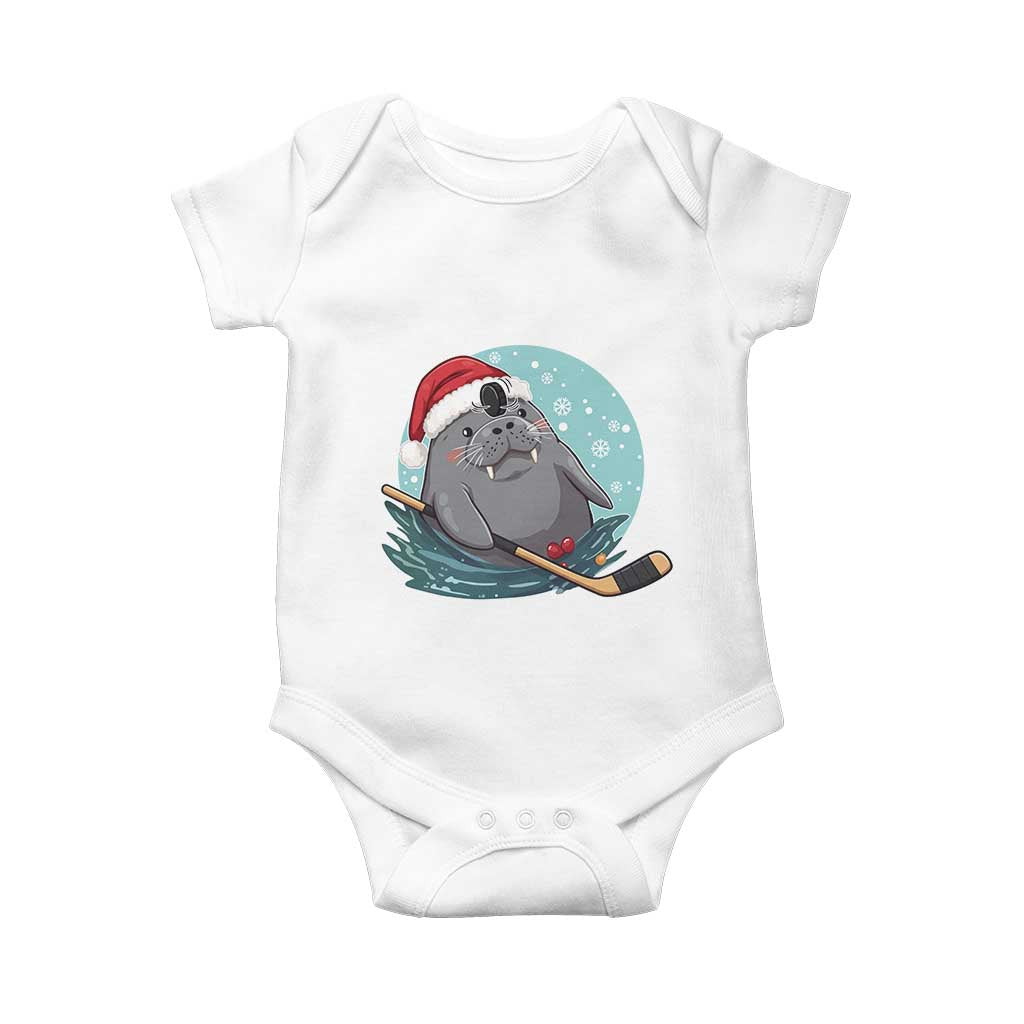 Snowy Seal Ice Hockey Lover Baby Onesie Funny Christmas Gift TS12 White Print Your Wear