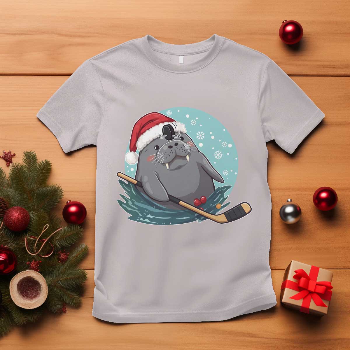 Snowy Seal Ice Hockey Lover T Shirt Funny Christmas Gift TS12 Ice Gray Print Your Wear