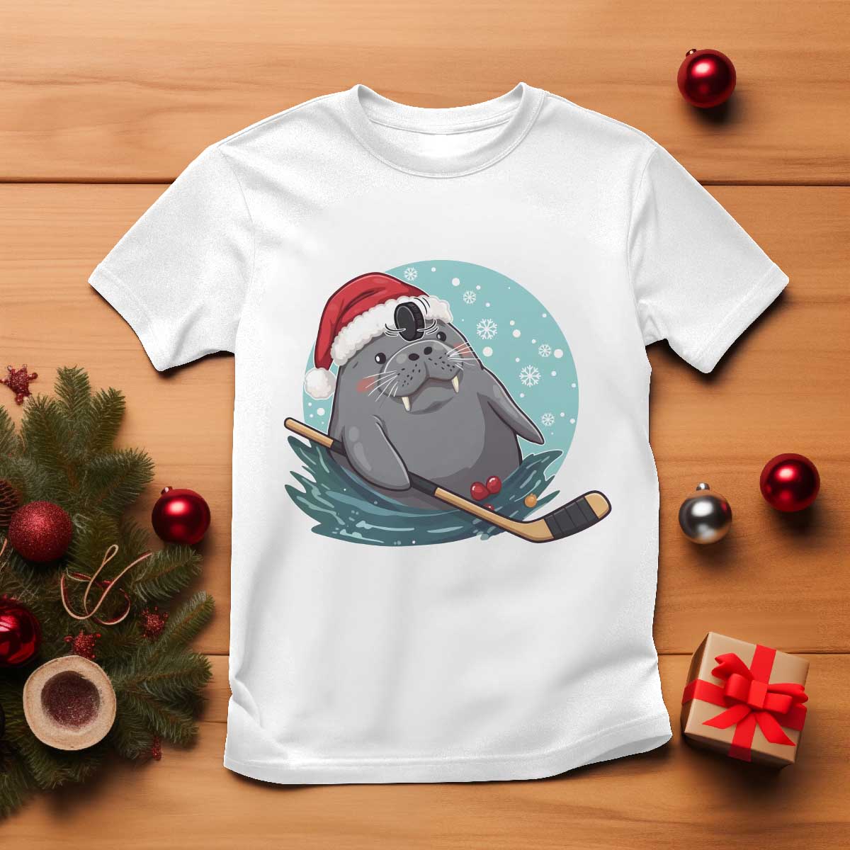 Snowy Seal Ice Hockey Lover T Shirt Funny Christmas Gift TS12 White Print Your Wear