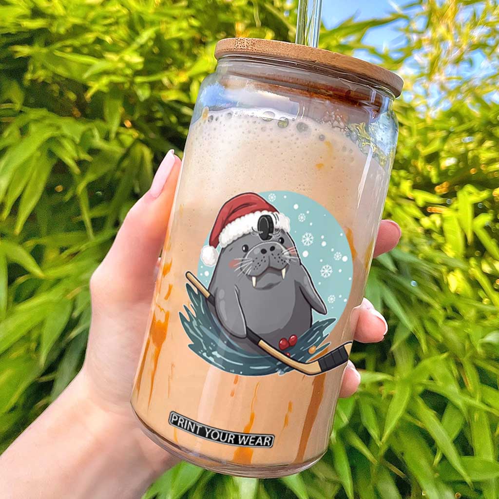 Snowy Seal Ice Hockey Lover Glass Can Funny Christmas Gift TS12 White Print Your Wear