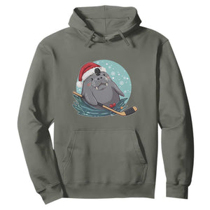 Snowy Seal Ice Hockey Lover Hoodie Funny Christmas Gift TS12 Military Green Print Your Wear