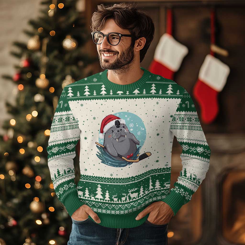Snowy Seal Ice Hockey Lover Ugly Christmas Sweater Funny Xmas Gift TS12 Beige Green Print Your Wear