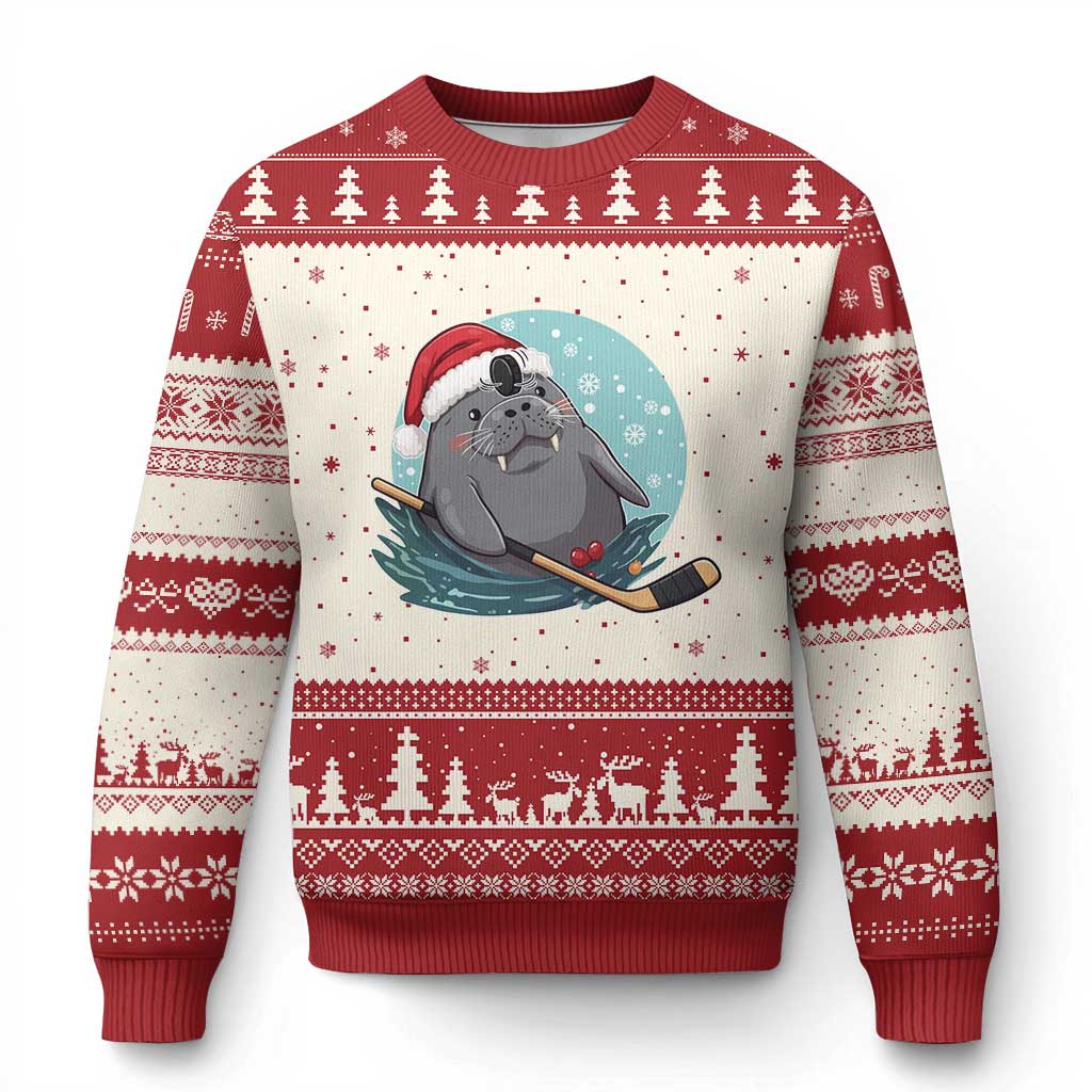 Snowy Seal Ice Hockey Lover Ugly Christmas Sweater Funny Xmas Gift TS12 Beige Red Print Your Wear