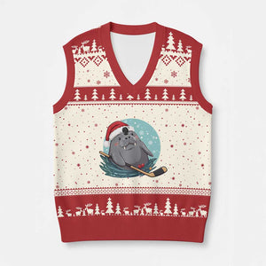 Snowy Seal Ice Hockey Lover V-Neck Knit Sweater Vest Funny Xmas Gift TS12 Beige Red Print Your Wear