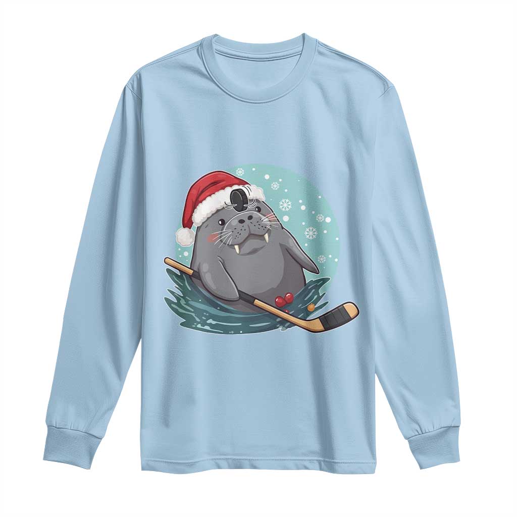 Snowy Seal Ice Hockey Lover Long Sleeve Shirt Funny Christmas Gift TS12 Light Blue Print Your Wear