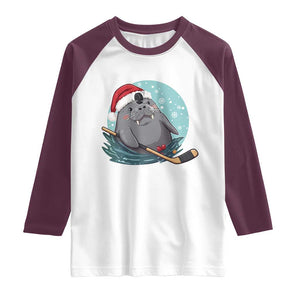 Snowy Seal Ice Hockey Lover Raglan Shirt Funny Christmas Gift TS12 White Maroon Print Your Wear