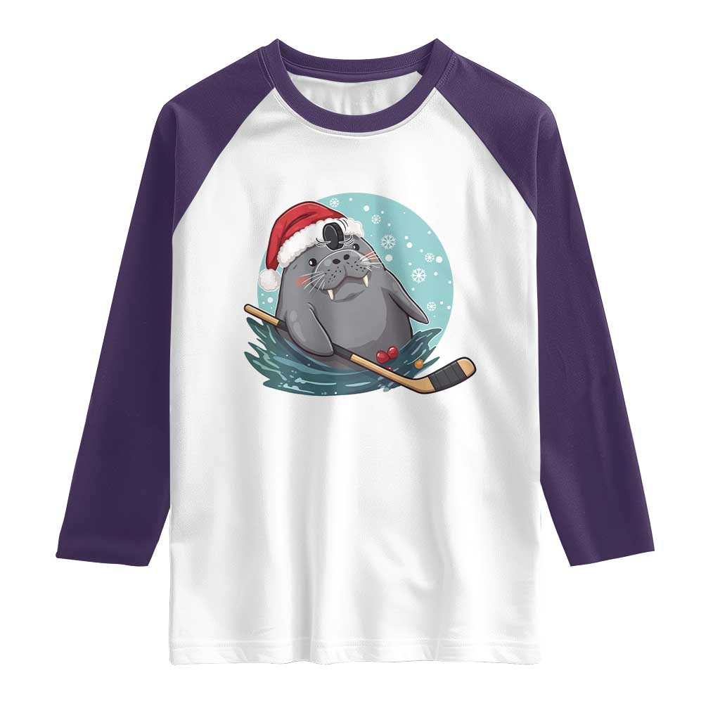 Snowy Seal Ice Hockey Lover Raglan Shirt Funny Christmas Gift TS12 White Purple Print Your Wear