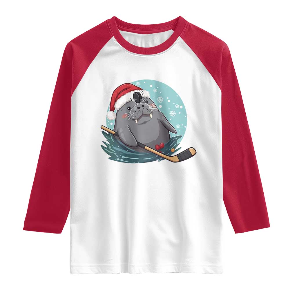 Snowy Seal Ice Hockey Lover Raglan Shirt Funny Christmas Gift TS12 White Red Print Your Wear