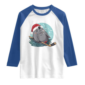Snowy Seal Ice Hockey Lover Raglan Shirt Funny Christmas Gift TS12 White Royal Print Your Wear