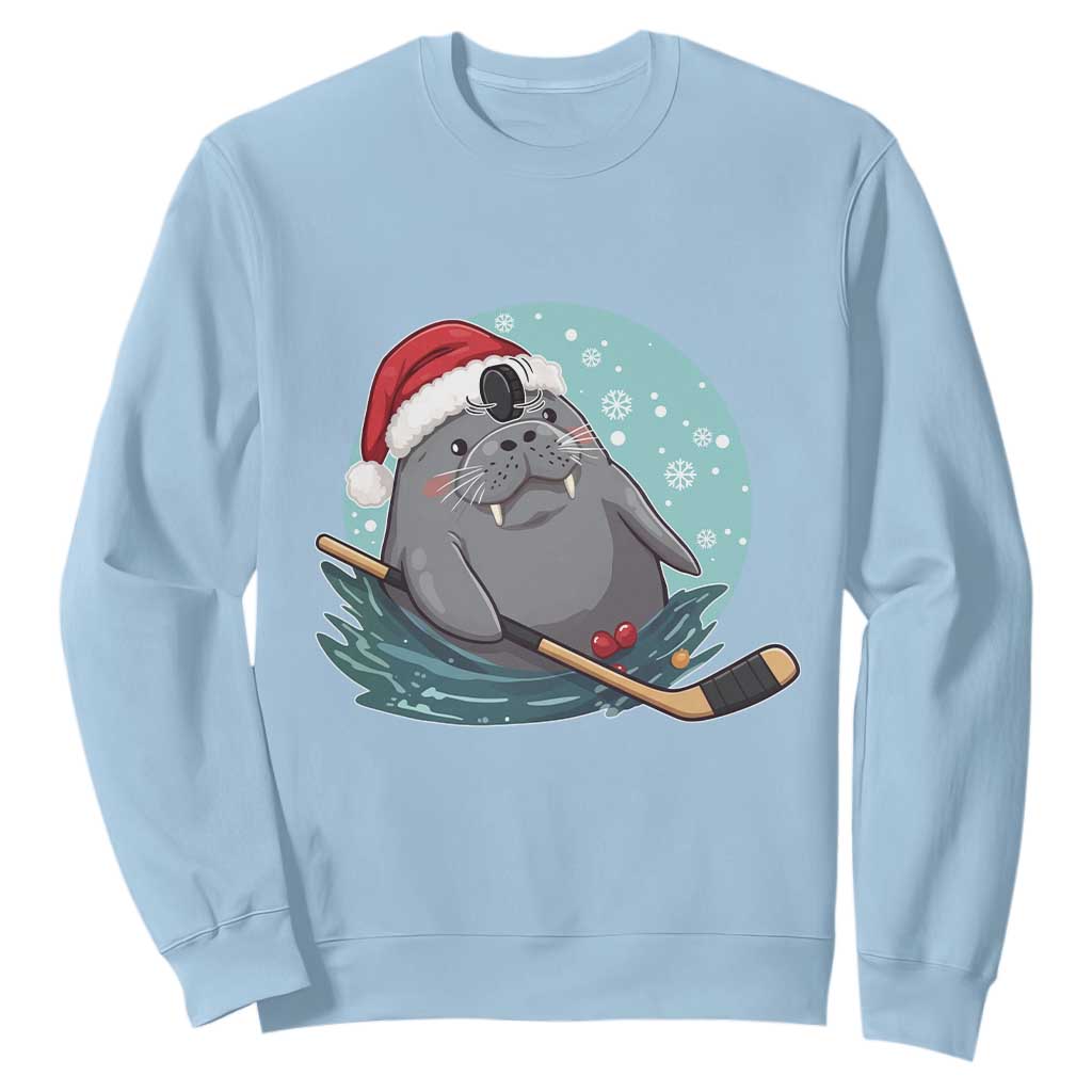 Snowy Seal Ice Hockey Lover Sweatshirt Funny Christmas Gift TS12 Light Blue Print Your Wear