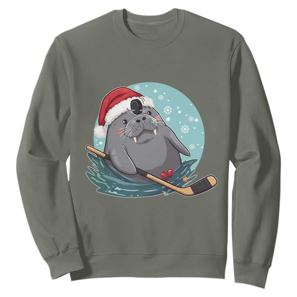Snowy Seal Ice Hockey Lover Sweatshirt Funny Christmas Gift TS12 Military Green Print Your Wear