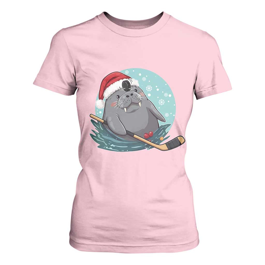 Snowy Seal Ice Hockey Lover T Shirt For Women Funny Christmas Gift TS12 Light Pink Print Your Wear