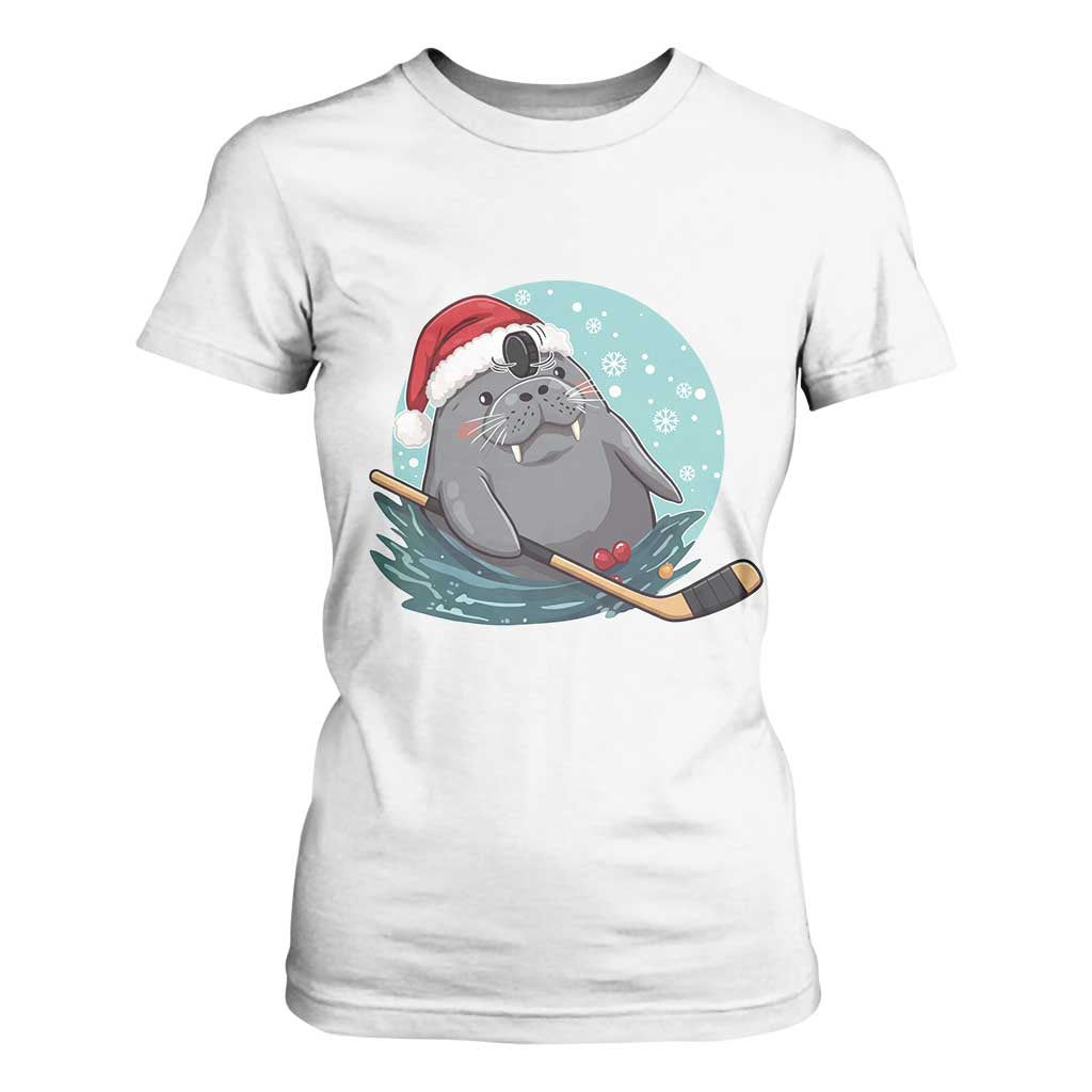 Snowy Seal Ice Hockey Lover T Shirt For Women Funny Christmas Gift TS12 White Print Your Wear