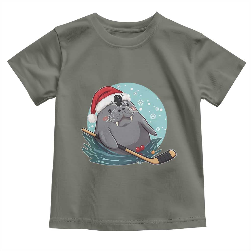 Snowy Seal Ice Hockey Lover Toddler T Shirt Funny Christmas Gift TS12 Military Green Print Your Wear