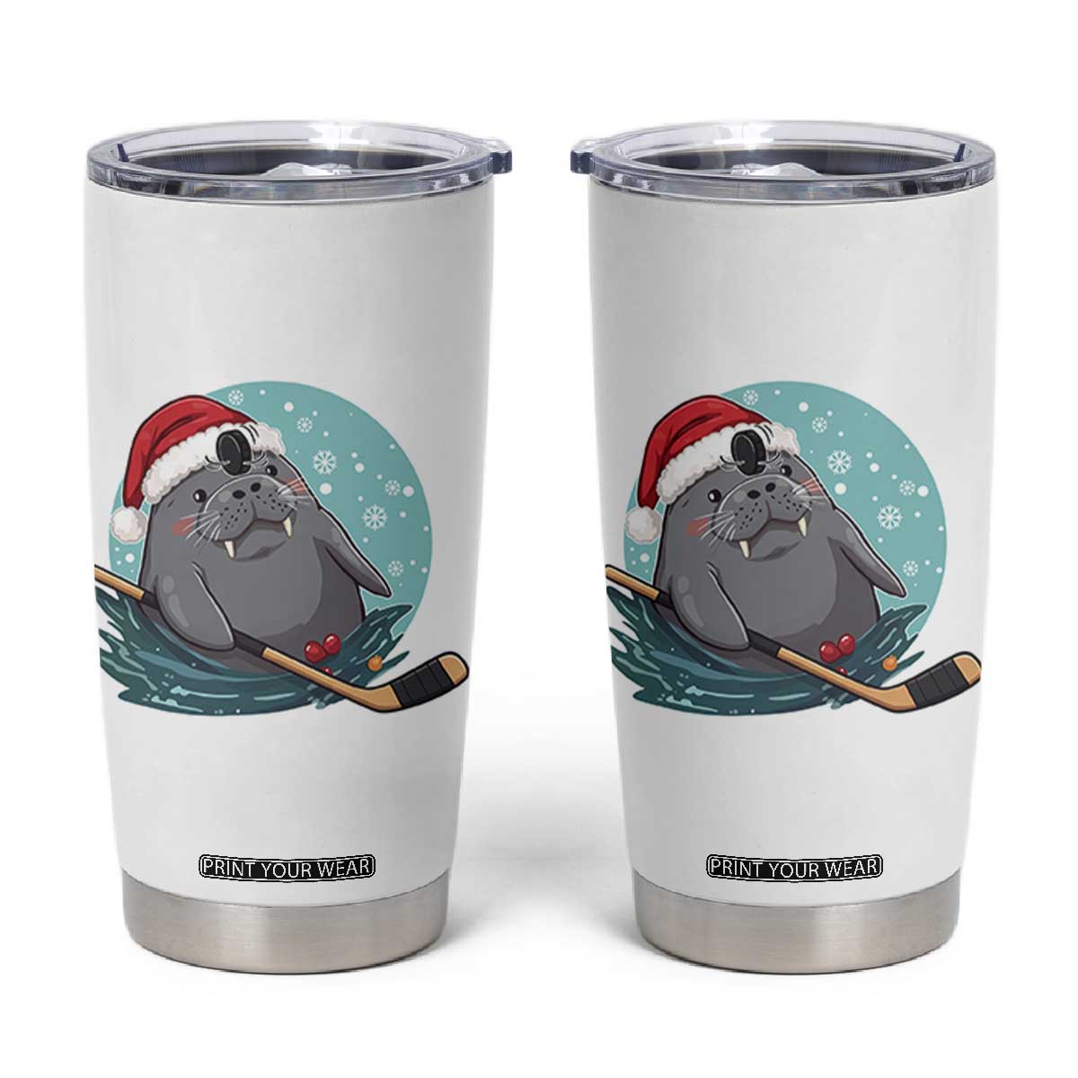 Snowy Seal Ice Hockey Lover Tumbler Cup Funny Christmas Gift TS12 White Print Your Wear