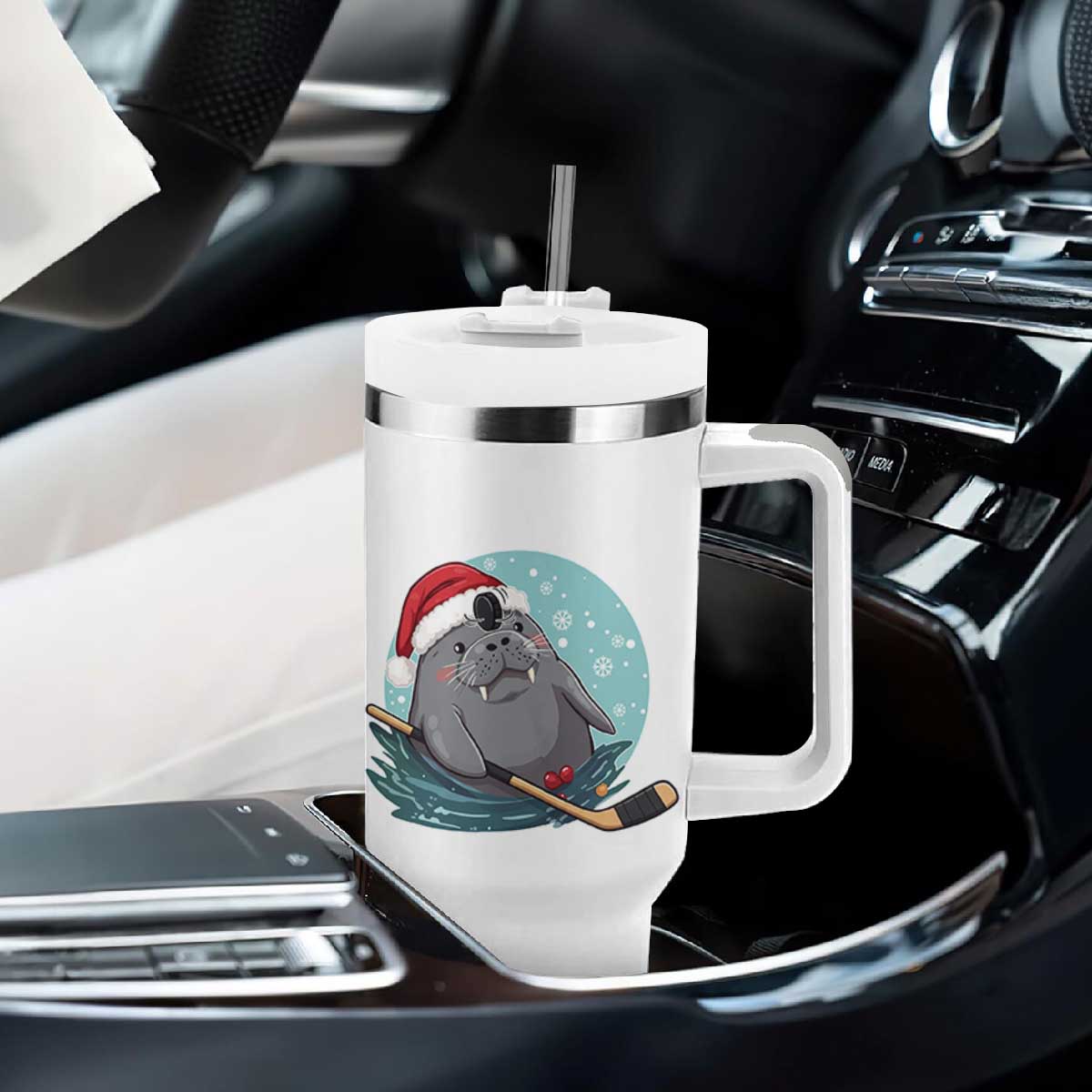 Snowy Seal Ice Hockey Lover Tumbler With Handle Funny Christmas Gift TS12 Print Your Wear