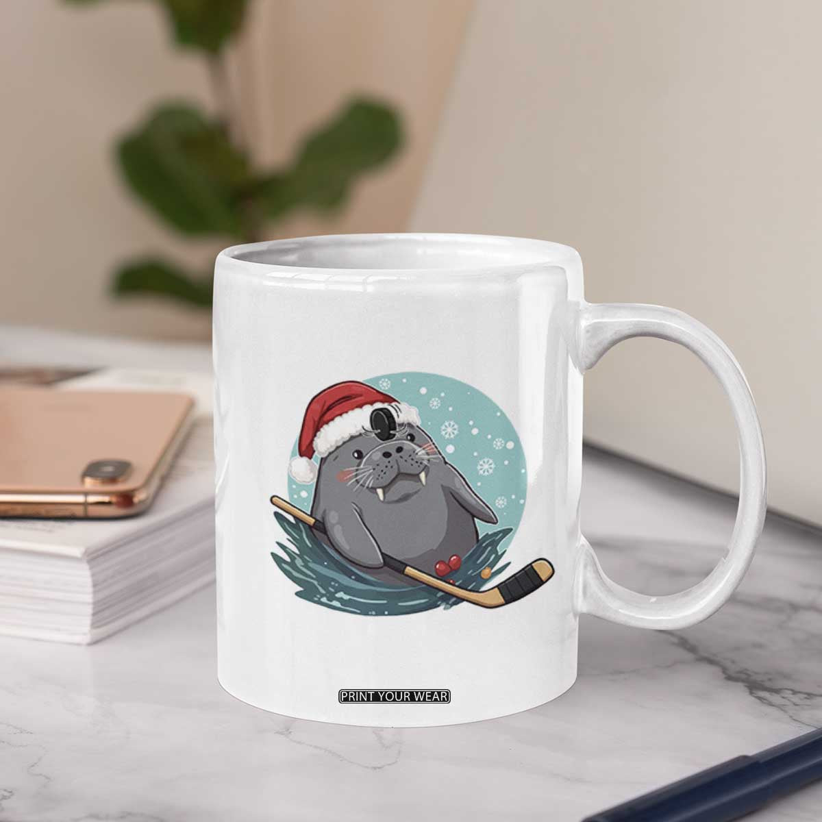 Snowy Seal Ice Hockey Lover Coffee Mug Funny Christmas Gift TS12 Print Your Wear