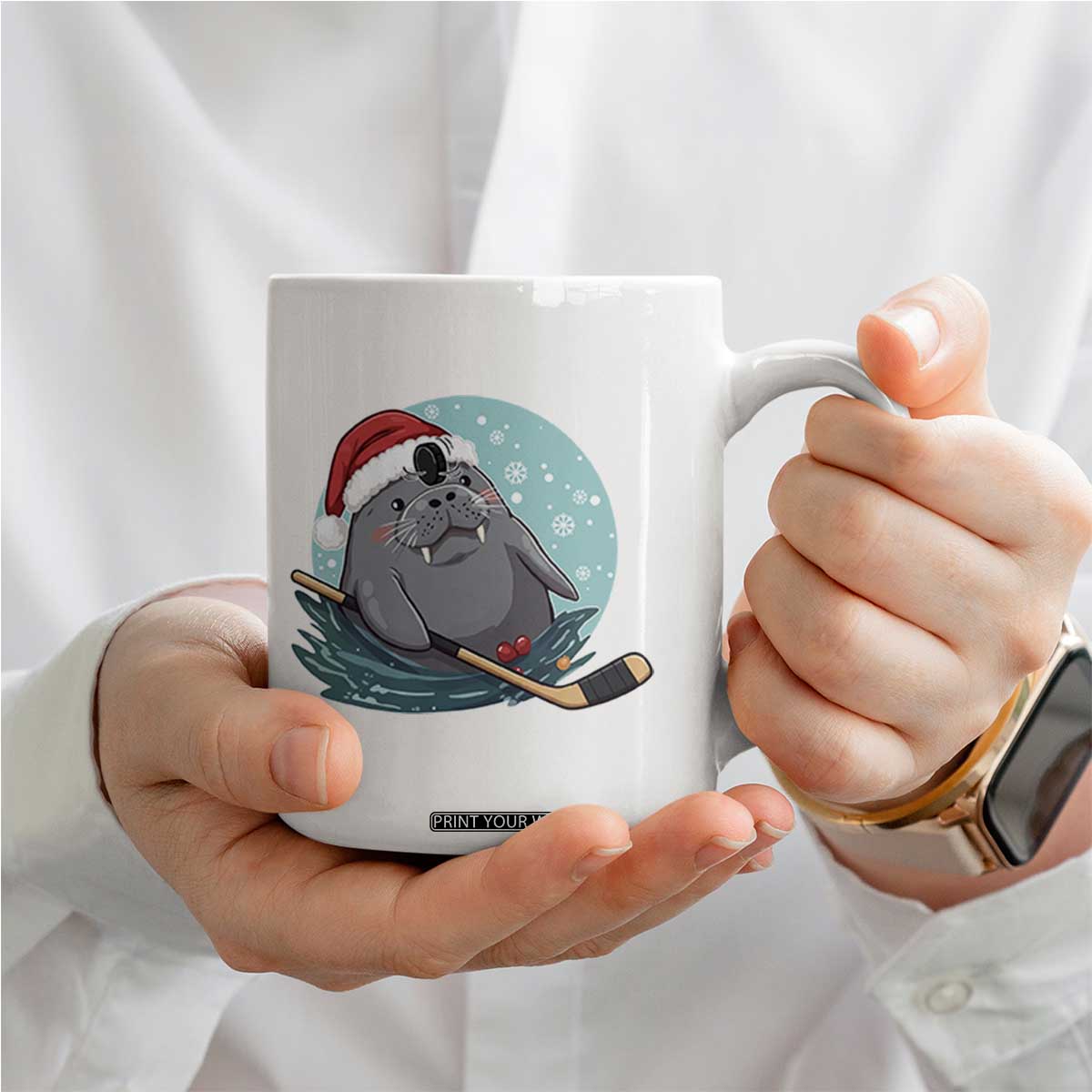 Snowy Seal Ice Hockey Lover Coffee Mug Funny Christmas Gift TS12 Print Your Wear