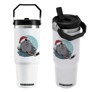 Snowy Seal Ice Hockey Lover Flip Straw Tumbler Funny Christmas Gift TS12 One Size: 30 oz White Print Your Wear