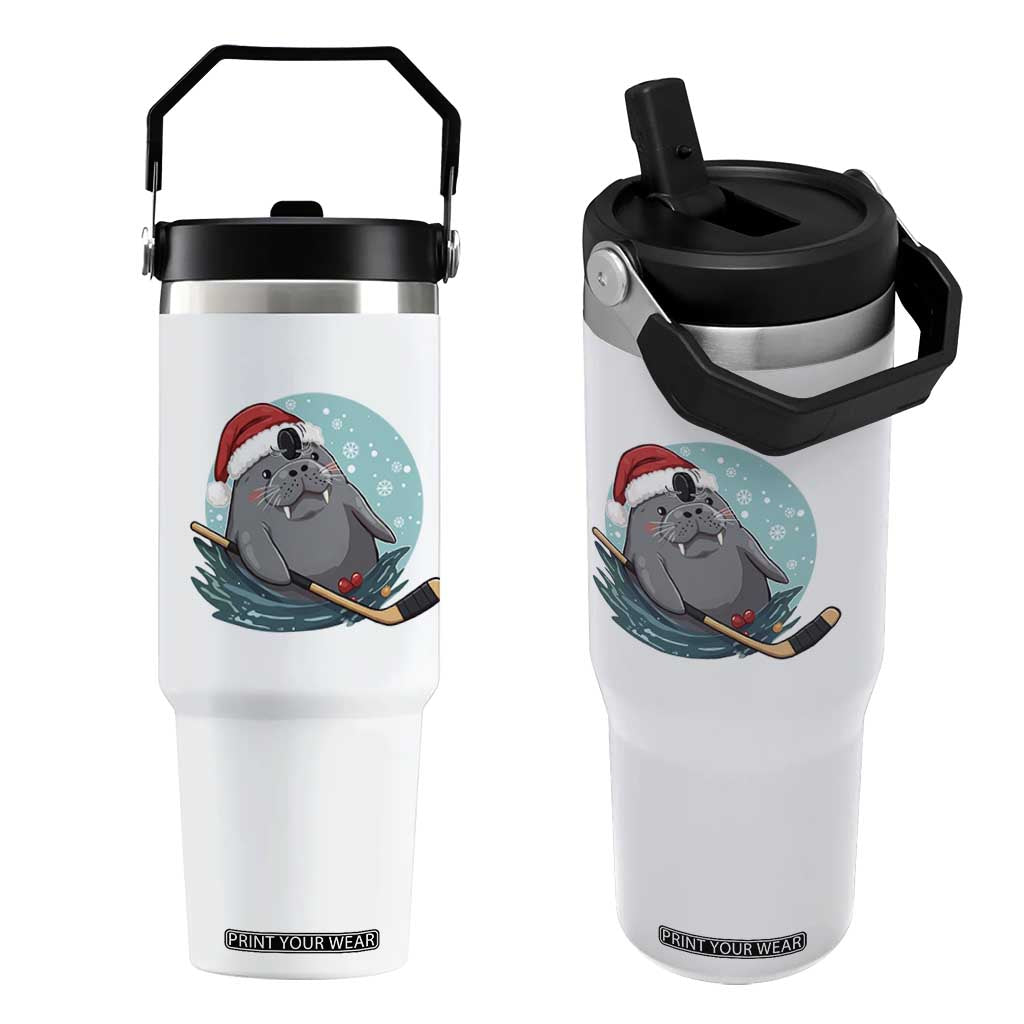 Snowy Seal Ice Hockey Lover Flip Straw Tumbler Funny Christmas Gift TS12 One Size: 30 oz White Print Your Wear