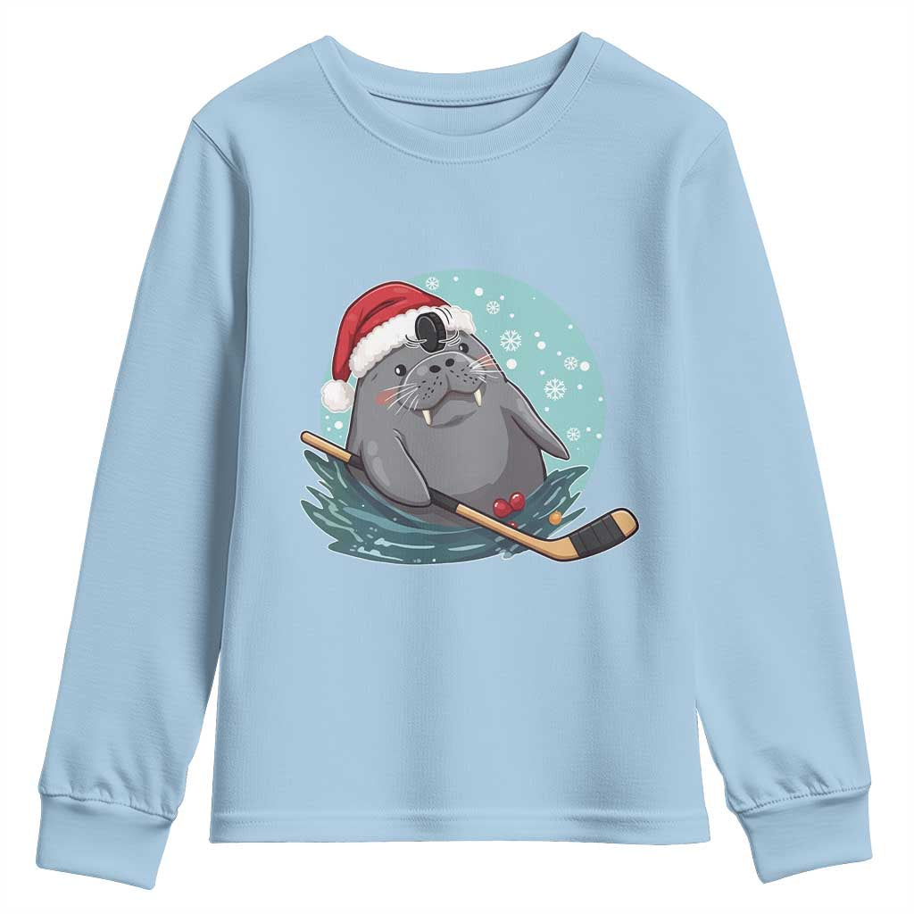 Snowy Seal Ice Hockey Lover Youth Sweatshirt Funny Christmas Gift TS12 Light Blue Print Your Wear