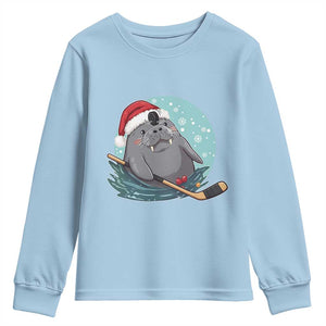 Snowy Seal Ice Hockey Lover Youth Sweatshirt Funny Christmas Gift TS12 Light Blue Print Your Wear